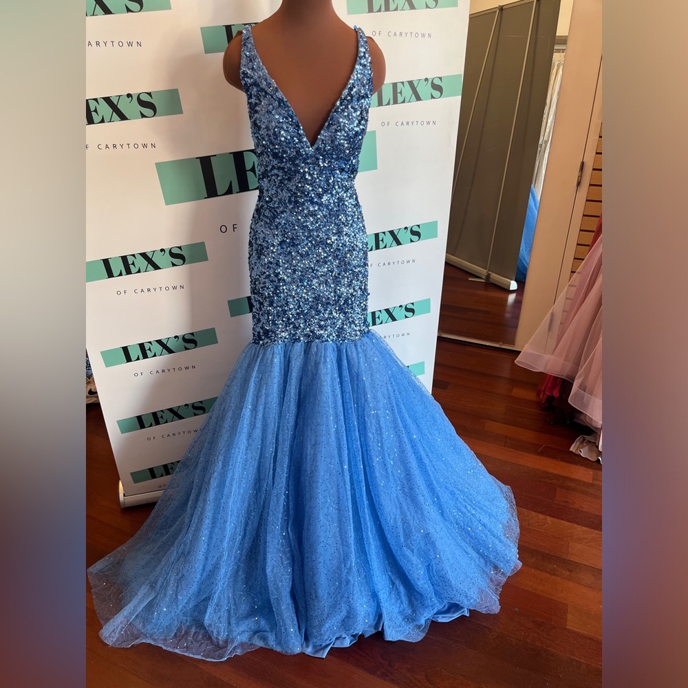 Sherri Hill Blue Sequined Mermaid Prom Dress